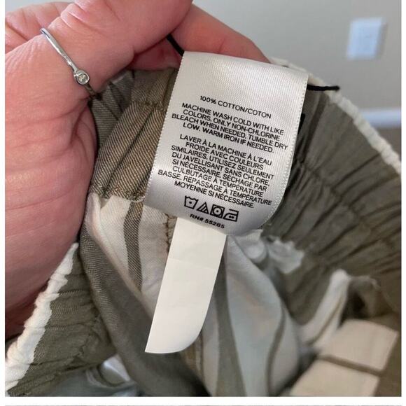 Express High Waisted Striped Surplice Wide Leg Cotton Pant-tan/white flowy pants - Picture 7 of 10